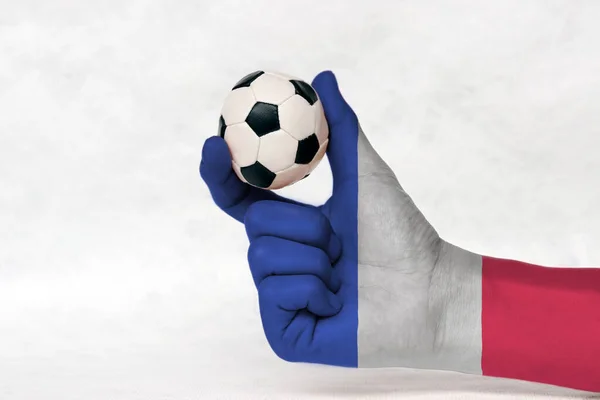 Mini Ball Football France Flag Painted Hand White Background Concept — Stock Photo, Image