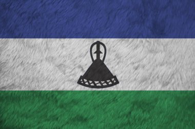 Lesotho 'nun havlu desenli bayrağı, Bosotho bayrağının kırışıklığı, siyah mokorotlo (Basotho şapkası) ile mavi beyaz ve yeşil).