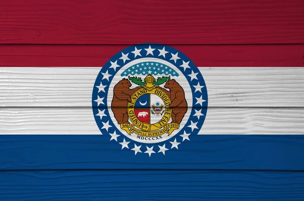 Missouri Vlajka Barva Malované Pozadí Vláknitého Cementového Plechu Missouri Seal — Stock fotografie