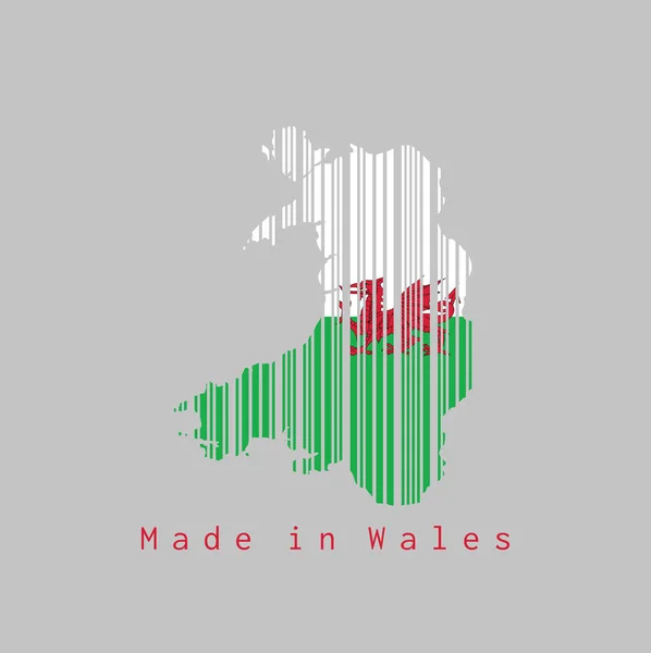 Barcode Set Shape Wales Map Outline Color Wales Flag Grey — Stock Vector