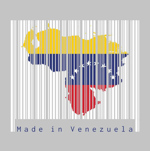 Штрих Код Задал Форму Контуру Карты Венесуэлы Цвет Флага Венесуэлы — стоковый вектор