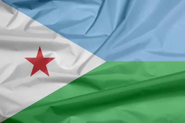 Bandeira Tecido Djibouti Vinco Fundo Bandeira Jibutiana Azul Claro Horizontal — Fotografia de Stock