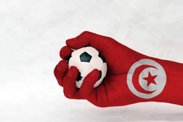 Mini Palla Calcio Tunisia Bandiera Dipinta Mano Sfondo Bianco Bandiera — Foto Stock