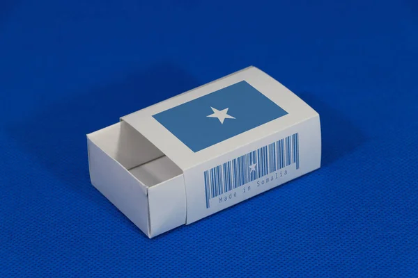 Bandera Somalia Caja Blanca Con Código Barras Color Bandera Nación — Foto de Stock