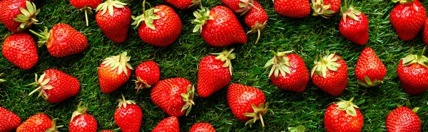 Fresas Rojas Frescas Sobre Hierba Verde Vista Cercana — Foto de Stock