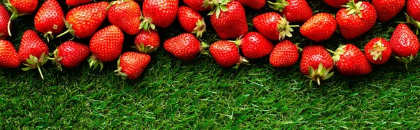 Fresas Rojas Frescas Sobre Hierba Verde Vista Cercana — Foto de Stock