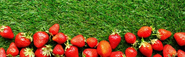 Fresas Rojas Frescas Sobre Hierba Verde Vista Cercana — Foto de Stock