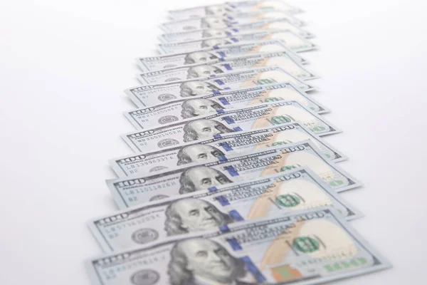 Recolha Notas Cem Dólares Isoladas Sobre Fundo Branco Vista Perto — Fotografia de Stock