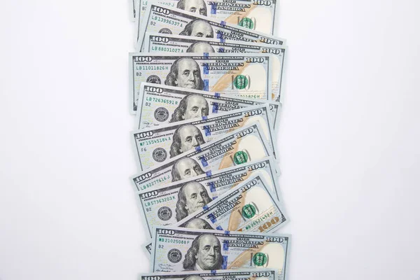 Sammlung Von Hundert Dollar Banknoten Isoliert Auf Weißem Hintergrund Nahaufnahme — Stockfoto