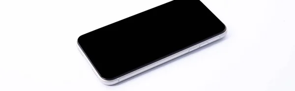 Nieuwe Moderne Zwarte Smartphone Geïsoleerd Witte Achtergrond Close View — Stockfoto