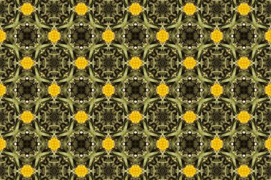 Çiçek ve yaprakların çiçek motifleri ile soyut renksiz desen  