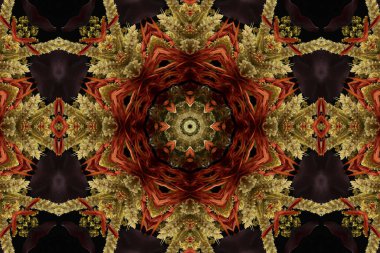 Çiçek ve yaprakların çiçek motifleri ile soyut renksiz desen  