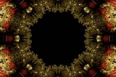 Çiçek ve yaprakların çiçek motifleri ile soyut renksiz desen  