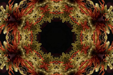 Çiçek ve yaprakların çiçek motifleri ile soyut renksiz desen  