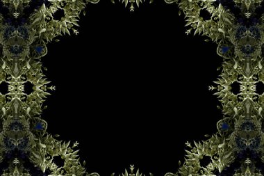 Çiçek ve yaprakların çiçek motifleri ile soyut renksiz desen  