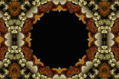 Çiçek ve yaprakların çiçek motifleri ile soyut renksiz desen  