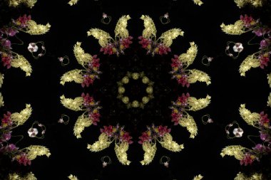 Çiçek ve yaprakların çiçek motifleri ile soyut renksiz desen  