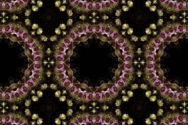 Çiçek ve yaprakların çiçek motifleri ile soyut renksiz desen  