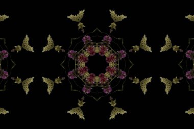 Çiçek ve yaprakların çiçek motifleri ile soyut renksiz desen  