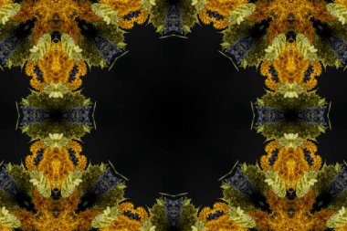 Çiçek ve yaprakların çiçek motifleri ile soyut renksiz desen  