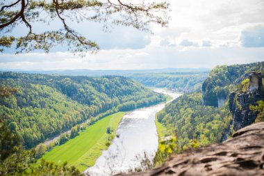 Rock Köprüsü Bastei ve doğa manzarası - Rathen, Sakson İsviçre, Almanya
