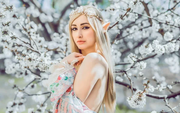 Elf Vrouw Tuin Cosplay Halloween Ideeën — Stockfoto