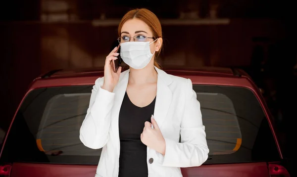 Mulher Negócios Proteger Máscara Parar Vírus Salvar — Fotografia de Stock