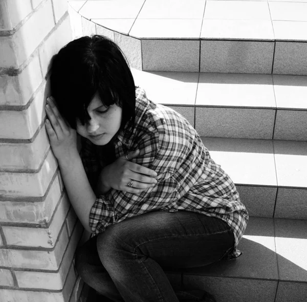 Menina Pensamentos Deprimidos Sobre Problemas Suicídio Sua Vida Pessoal Emoções — Fotografia de Stock