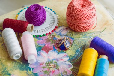 Renkli vintage iplik yakın plan görünümü