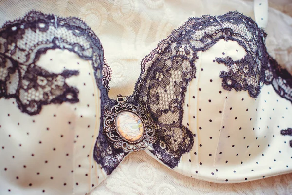 Vintage Bra White Oldest Lace Beautiful Tenderness Lingerie — Stock Photo, Image