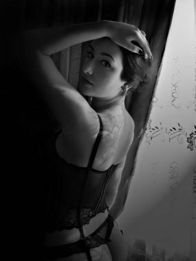Artı cüsseli kız. Bayanlar için seksi vintsge tarzı, retro moda konsepti