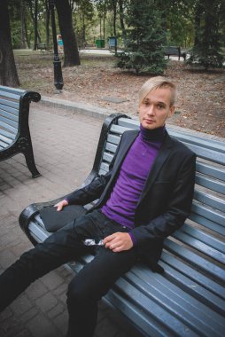 Handsome guy walking around, Student at city street, college or university lifestyle time 