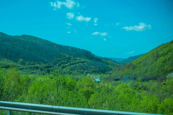 Beautiful scenery of mountains and forests. Rest outside the city, traveling to ecological places, taking care of health. Landscapes of nature and the best views outside the urban fuss