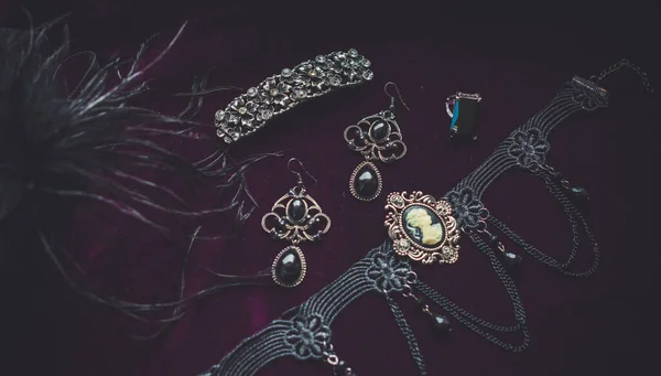 Gothic vintage jewelry and accessories, beauty details