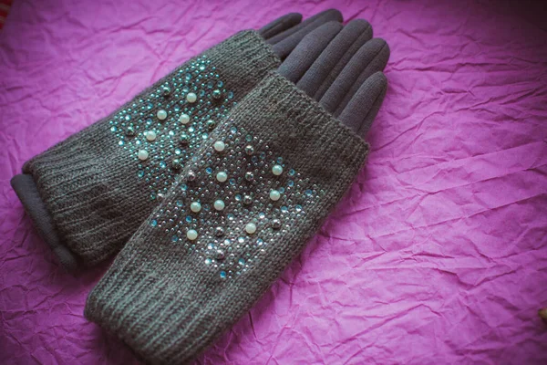 Ζεστά Μάλλινα Γάντια Vintage Στυλ — Φωτογραφία Αρχείου