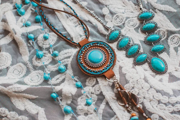 Boho Elegantní Styl Příslušenství Fashionable Set Horní Pohled Přirozená Etnomóda — Stock fotografie