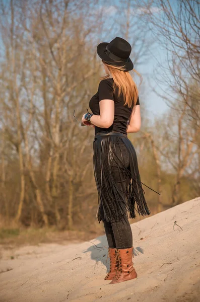 Modieuze Outfit Details Size Meisje Met Grote Maat Franje Riem — Stockfoto