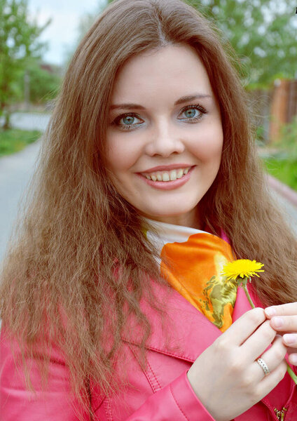 Nice slavic pretty romantic girl, outdoor portrait of young lady 