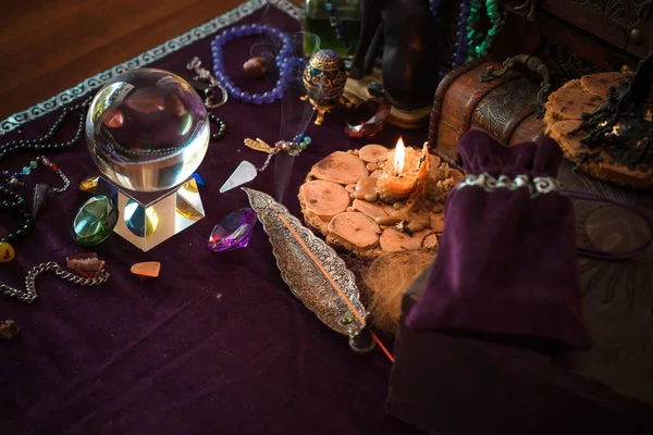 Old World Magic Attributes Rituals Fate Prediction Details Table Witch — Stock Photo, Image