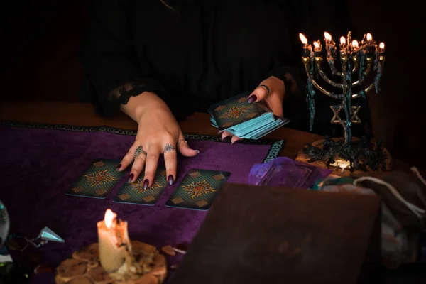 Tarotkaarten Concept Van Waarzeggerij Voorspellingen Magische Rituelen Wicca Elementen Een — Stockfoto