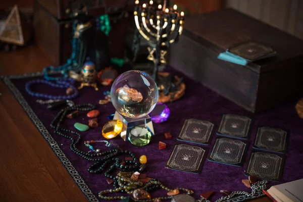 Tarotkaarten Concept Van Waarzeggerij Voorspellingen Magische Rituelen Wicca Elementen Een — Stockfoto