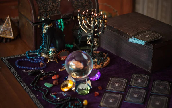 Tarotkaarten Concept Van Waarzeggerij Voorspellingen Magische Rituelen Wicca Elementen Een — Stockfoto