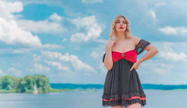 Hübscher Vintgae Stil Für Damen Retro Tupfen Kleid Size Size — Stockfoto