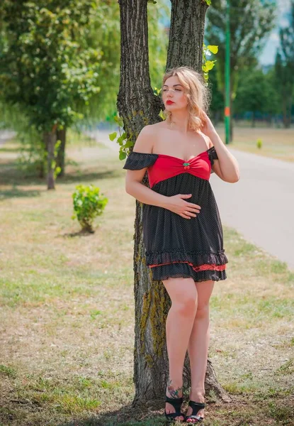 Hübscher Vintgae Stil Für Damen Retro Tupfen Kleid Size Size — Stockfoto