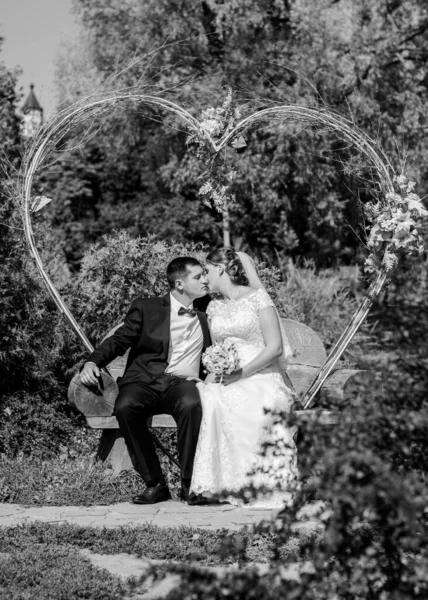 Hochzeit Schönes Paar Mit Guter Laune Küsse Der Natur Liebe — Stockfoto