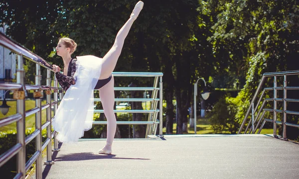 Jeune Femme Tutu Blanc Dansant Dans Paysage Vert Belle Ballerine — Photo