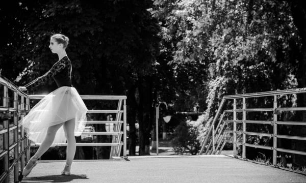 Jonge Vrouw Witte Tutu Dansend Het Groene Landschap Prachtige Ballerina — Stockfoto