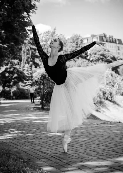 Jeune Femme Tutu Blanc Dansant Dans Paysage Vert Belle Ballerine — Photo