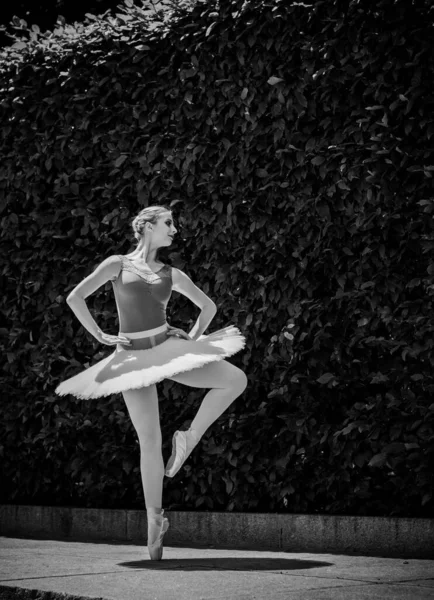 Jonge Vrouw Witte Tutu Dansend Het Groene Landschap Prachtige Ballerina — Stockfoto