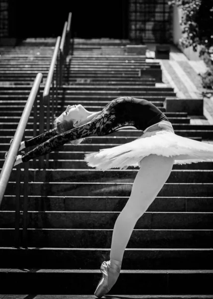 Jeune Femme Tutu Blanc Dansant Dans Paysage Vert Belle Ballerine — Photo